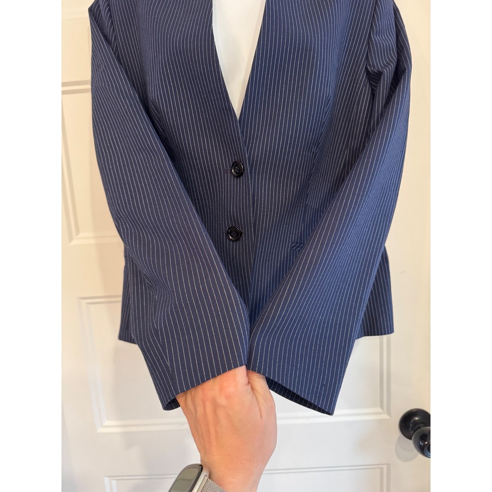 NWT Hugo Boss Alucca Blazer Womens 14 Open Blue Pinstripe Stand Collar - Picture 6 of 12